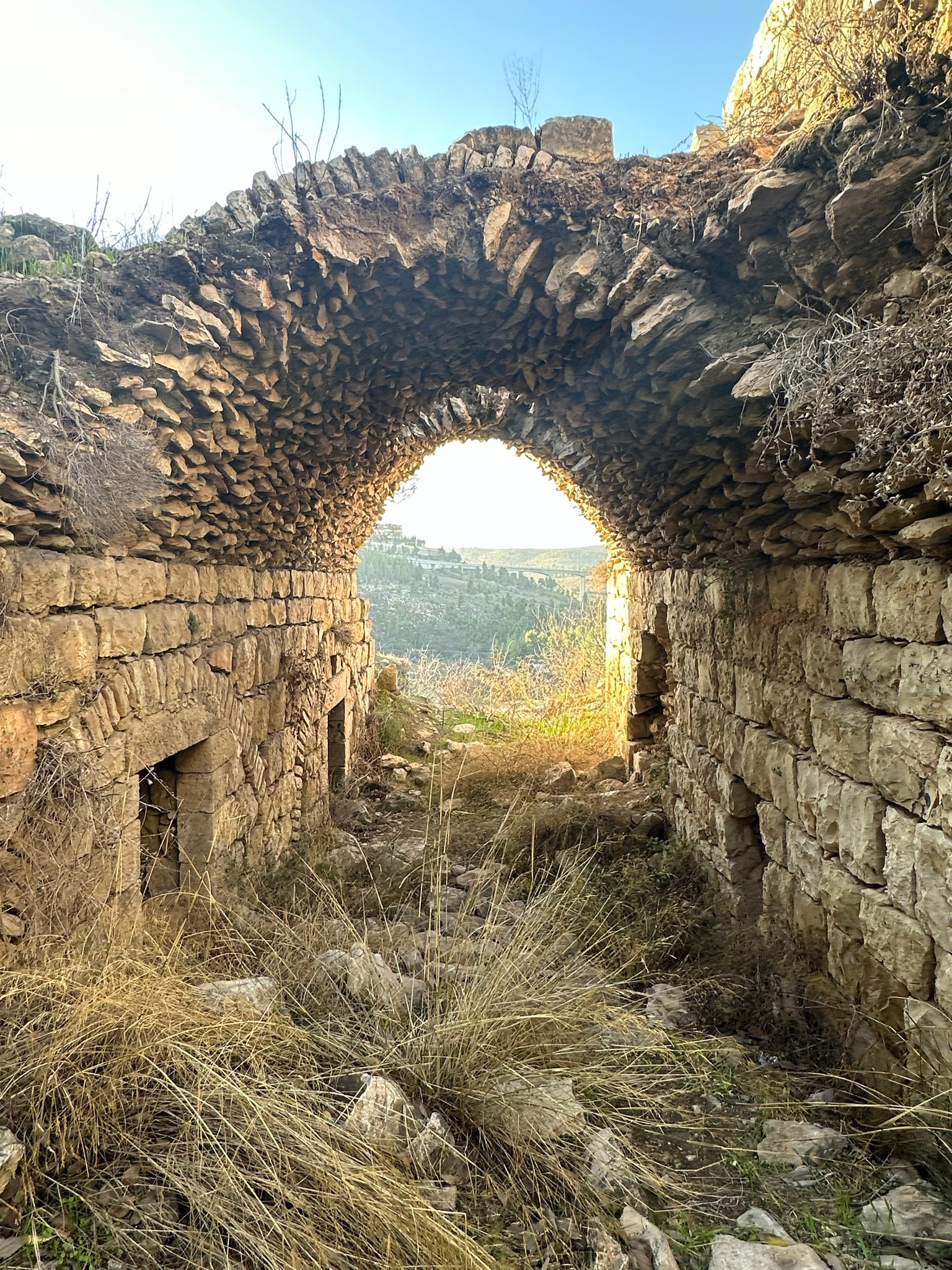 Stone arch with golden light
